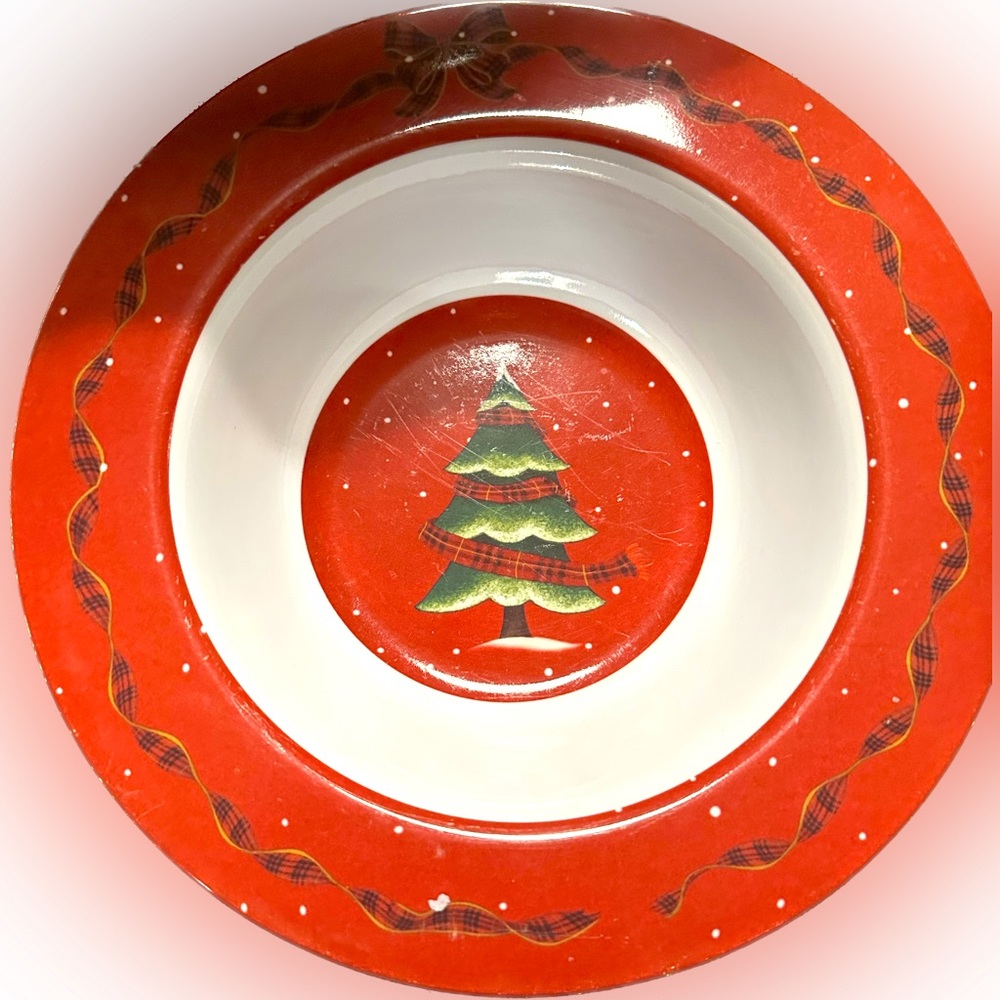 MELAMINE WARE CHRISTMAS TREE 8” SOUP BOWL HOLIDAY RED GREEN CRANBERRY BURGUNDY
